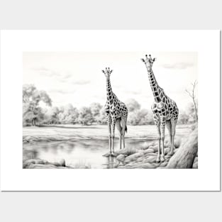 Giraffe Animal Discovery Wild Nature Ink Sketch Style Posters and Art